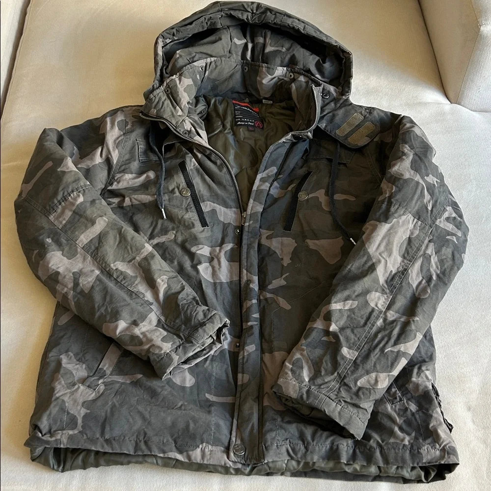 3rd & Army Camo‎ Hoodie Parka Quilted Lined Zip Up Winter Jacket Men’s Size L
